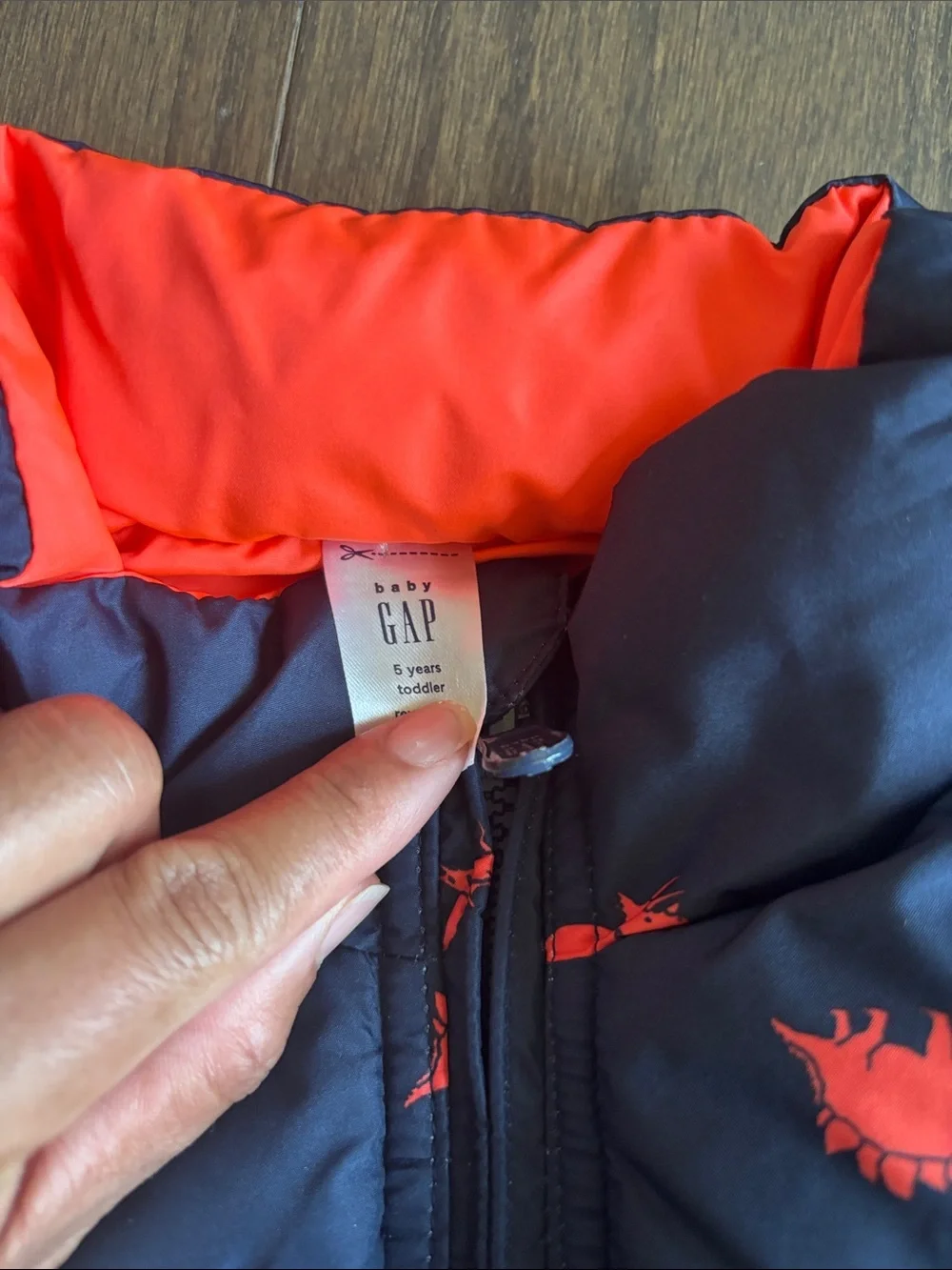 Gap Navy Puffer Vest Dinosaur Print